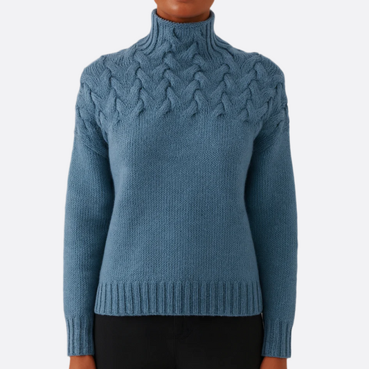 Damska - Zimowy Sweter z Dzianiny - Miękkiej dzianiny - Golf - Ciepły i Stylowy