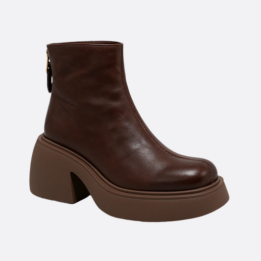 Damska - Buty na platformie - Skórzane - Zapinane na zamek błyskawiczny - Eleganckie i wygodne obuwie