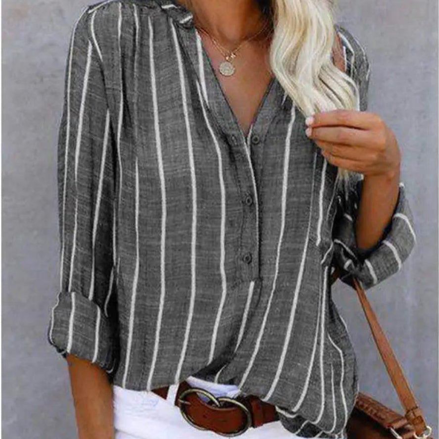 Damska - Elegancka bluzka w paski - Lekki materiał - Stylowy top na każdą okazję
