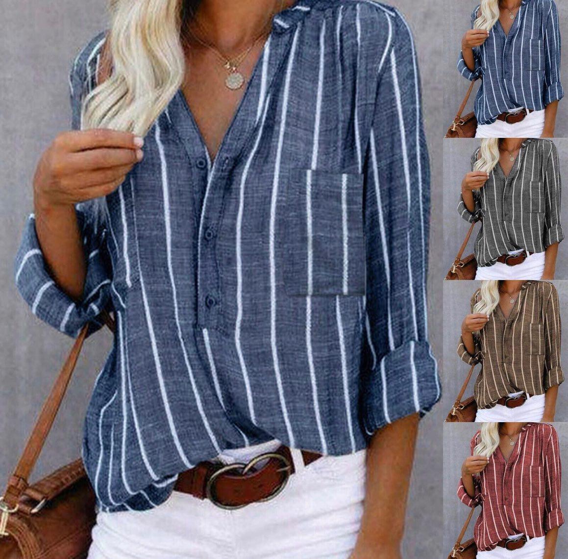 Damska - Elegancka bluzka w paski - Lekki materiał - Stylowy top na każdą okazję