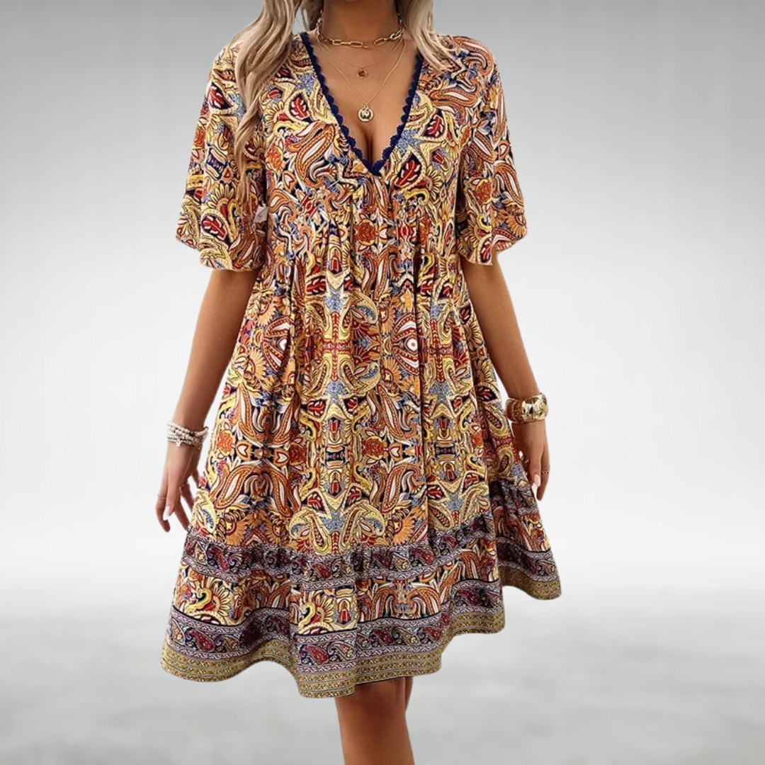 Damska - Boho Swing Dress - Lekki materia - Lekka i lejąca - Idealna na lato - Stylowa sukienka na ciepłe dni