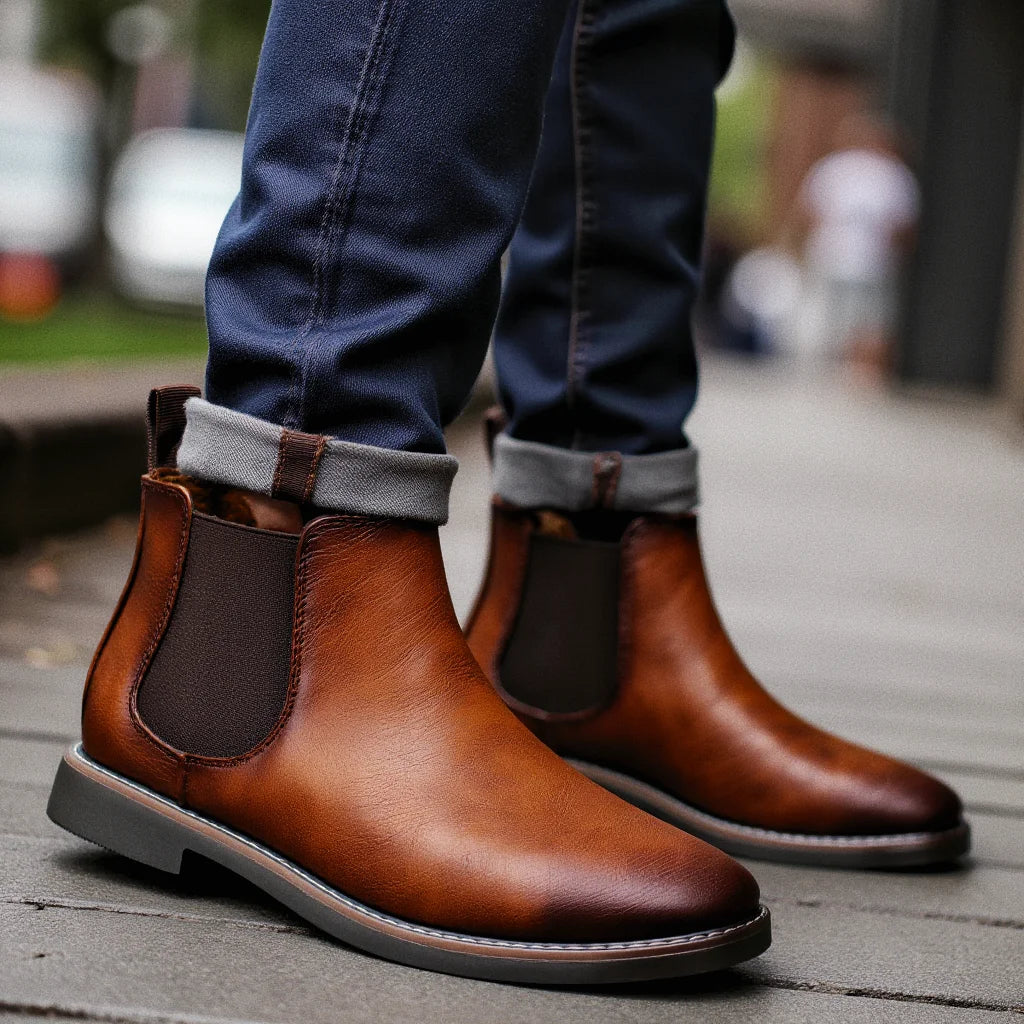 Męska - Klasyczne buty Chelsea - Wsuwane -  Skórzane - Elegancka moda na każdą okazję
