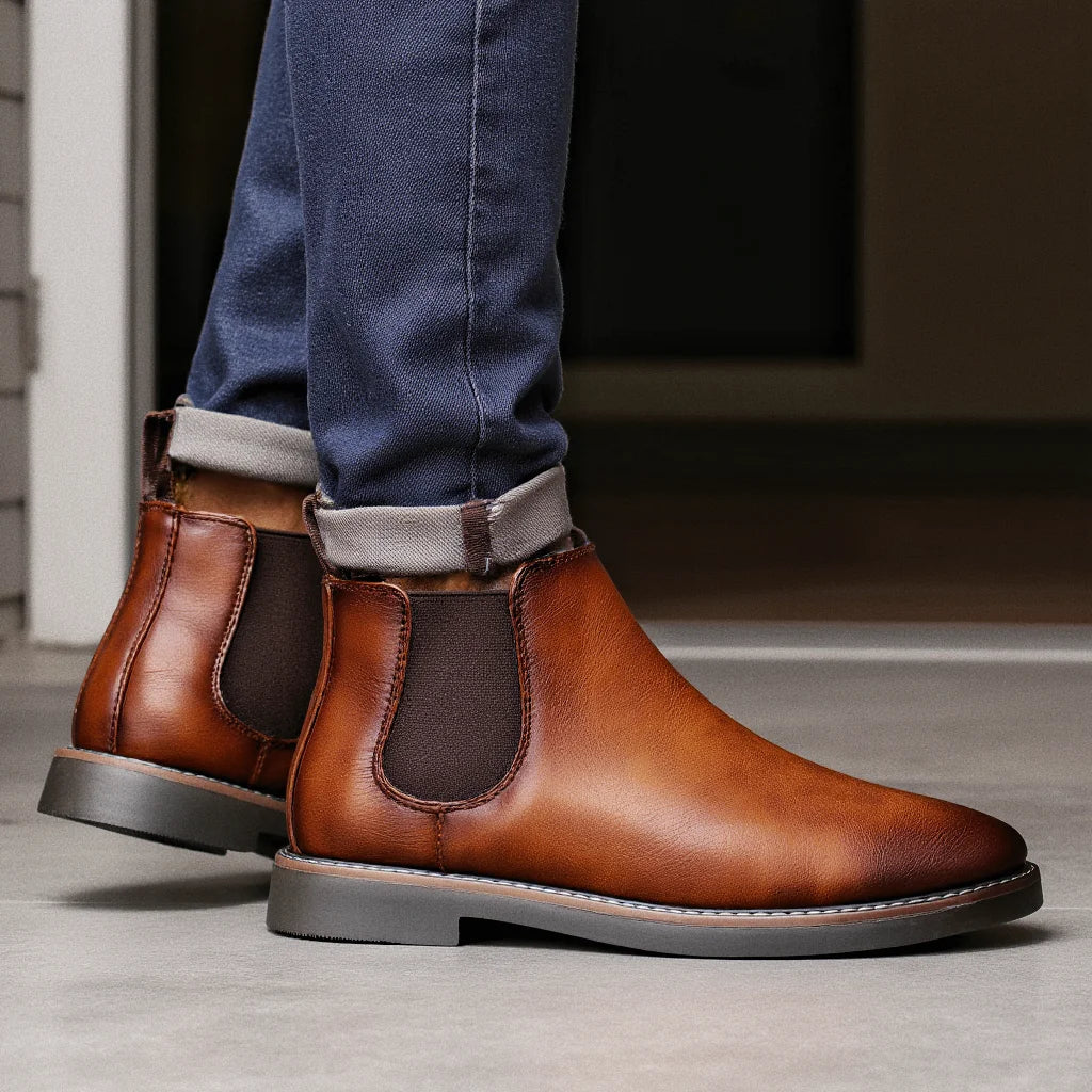 Męska - Klasyczne buty Chelsea - Wsuwane -  Skórzane - Elegancka moda na każdą okazję