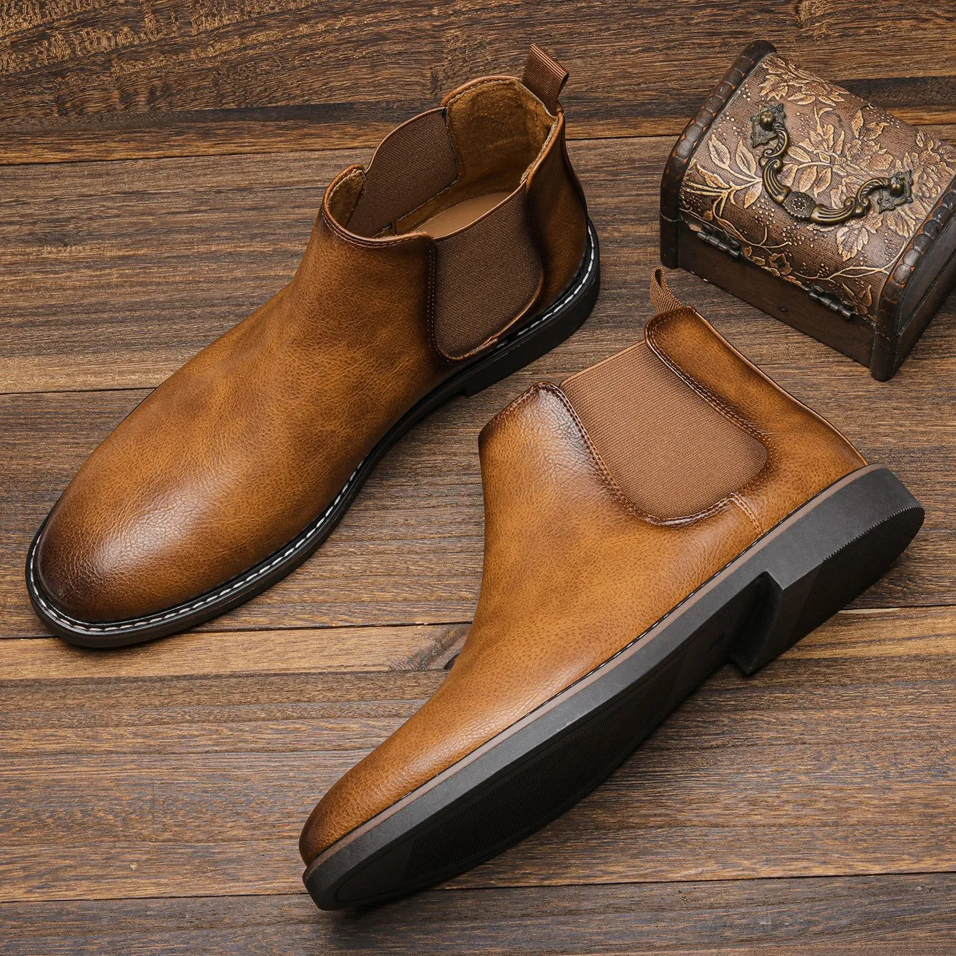 Męska - Klasyczne buty Chelsea - Wsuwane -  Skórzane - Elegancka moda na każdą okazję