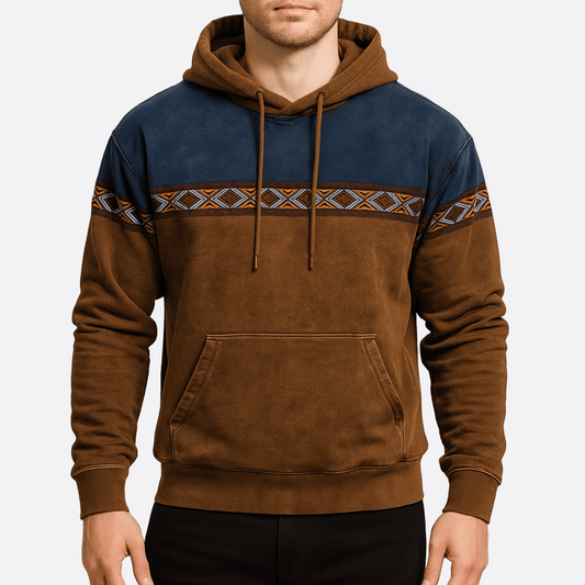 Męska - Bluza z kapturem - Etniczne wzory - Vintage styl - Modny komfort na co dzień