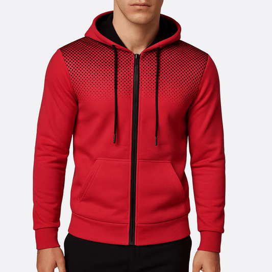 Męska - Bluza z kapturem - Sportowy nadruk w kropki - Stylowa i wygodna odzież na co dzień