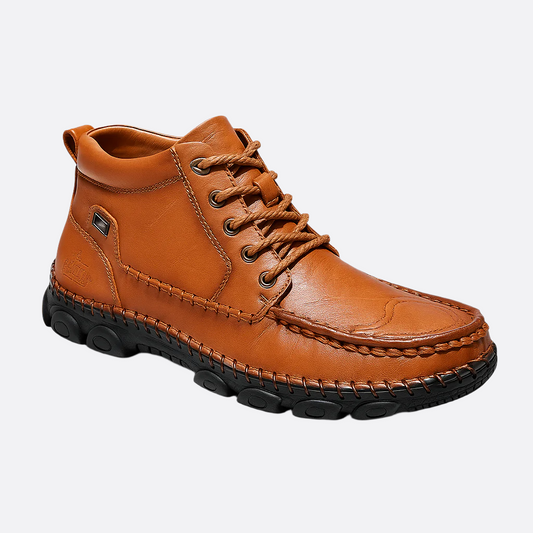 Męska - Buty za kostkę - Skórzane - Sznurowane - Elegancki styl i komfort na co dzień
