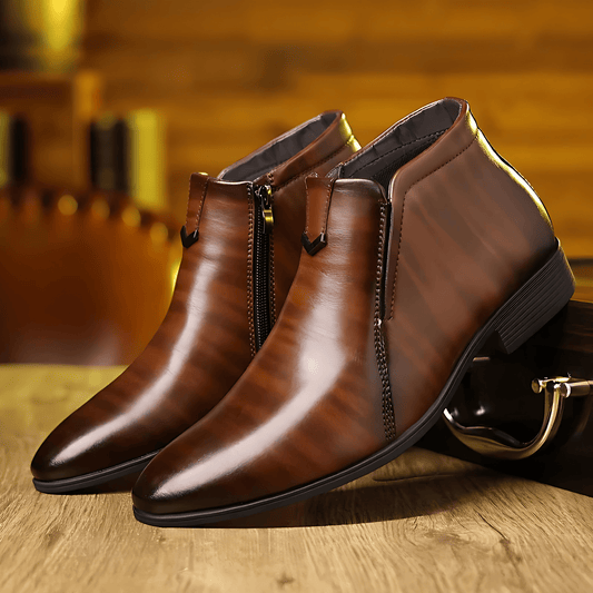 Męska - Buty za kostkę w stylu retro - Polerowany skórzany design - Modny i wygodny wybór