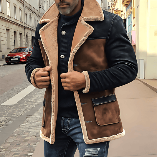 Męska - Casualowa kurtka - Sztuczny zamsz z futrzanym wykończeniem - Stylowa kurtka przejściowa