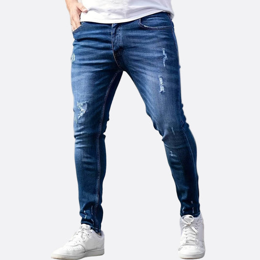 Męska - Jeansy skinny - Wytrzymały denim - Wygląd postarzany - Stylowy, miejski wygląd