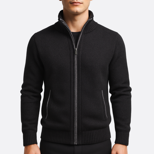 Męska - Kardigan zapinany - Suwak z dekoltem w serek - Stylowy i wygodny - Idealny na każdą okazję