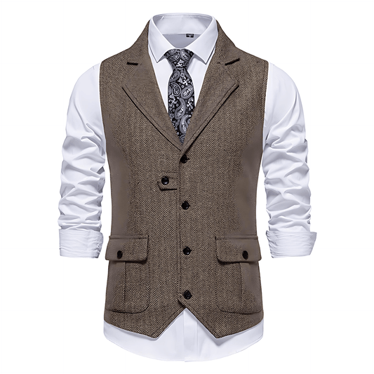 Męska - Klasyczna kamizelka w jodełkę - Elegancka stylizacja na każdą okazję - Kamizelka w jodełkę