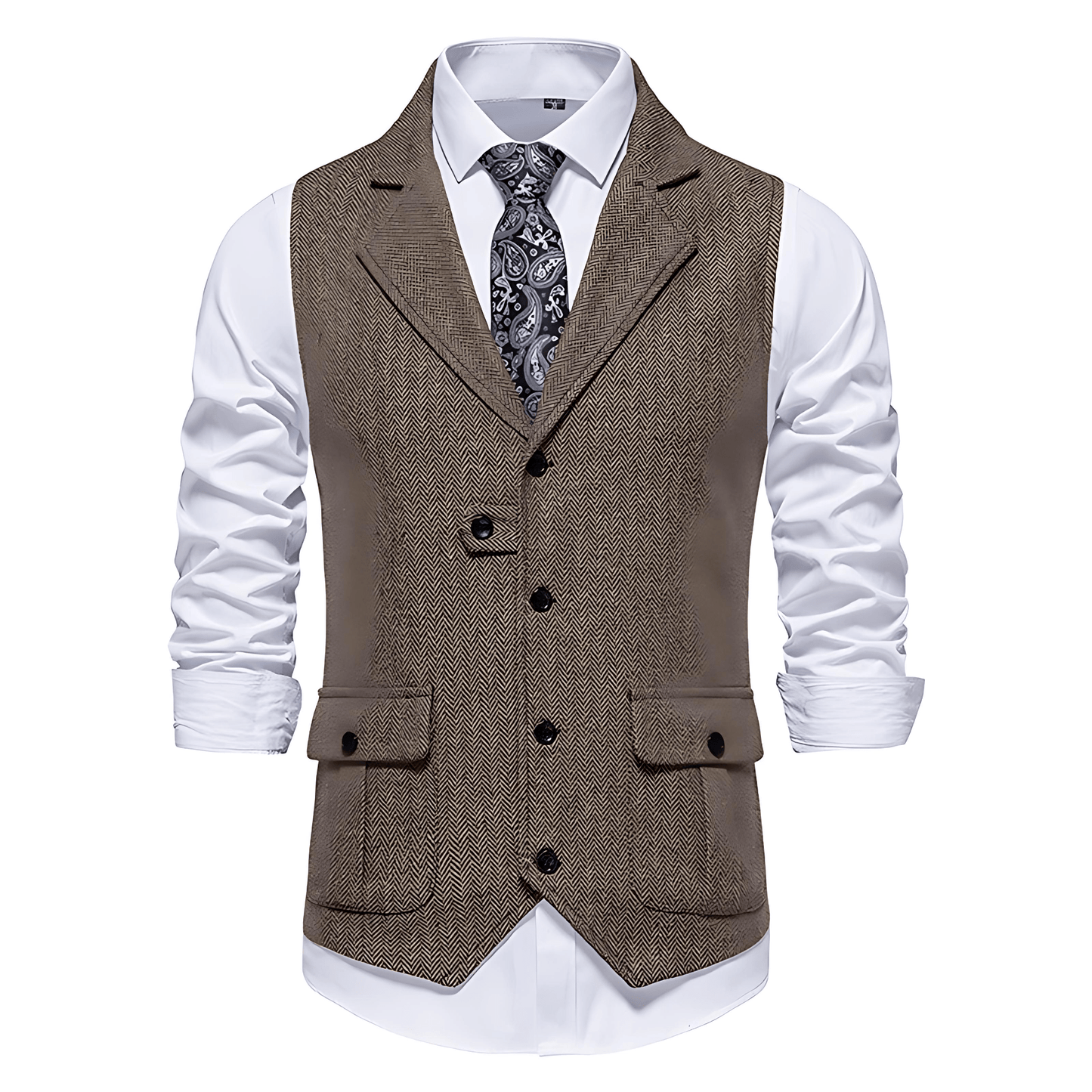 Męska - Klasyczna kamizelka w jodełkę - Elegancka stylizacja na każdą okazję - Kamizelka w jodełkę