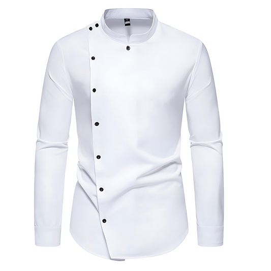 Męska - Koszula - Długim rękawem - Nowoczesne guziki i stójka - Elegancki styl na każdą okazję