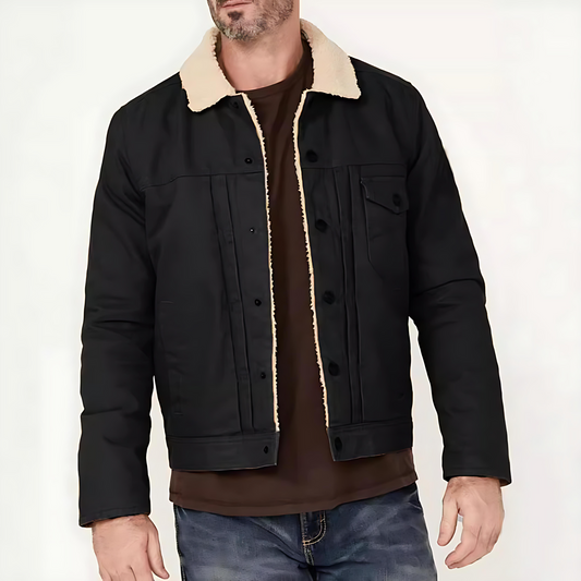 Męska - Kurtka - Trucker Jacket z kołnierzem Sherpa - Luźny krój, komfortowy styl - Idealna na co dzień