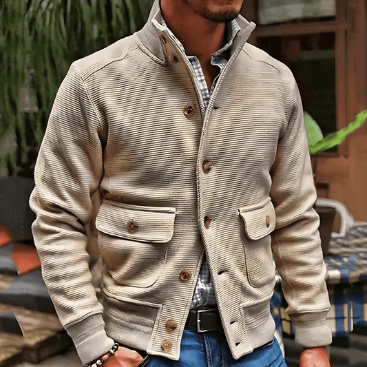 Męska - Kurtka ze stójką - Tkanina poliestrowa - Jednolity kolor - Stylowe na co dzień