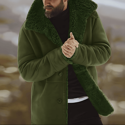 Męska - Płaszcz - Futrzanym kołnierzem - Stylowy i komfortowy - Idealny na chłodne dni