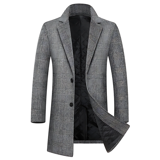 Męska - Płaszcz w kratę o dopasowanym kroju - Mieszanka wełny - Elegancki styl na każdą okazję