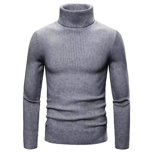 Męska - Sweter - Dzianiny prążkowanej z golfem - Stylowy design i komfortowa