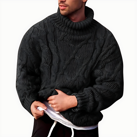 Męska - Sweter - Gruba dzianina - Golf - Stylowy i ciepły