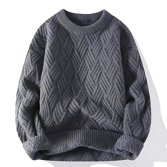 Męska - Sweter Crewneck - Dzianina z Wzorem - Stylowy i Wygodny