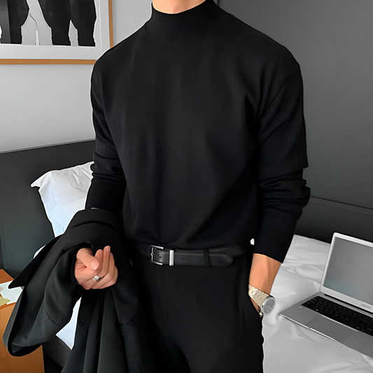 Męska - Sweter Długim rękawem - Dzianinowy top z kołnierzem typu mock neck - Stylowy i wygodny