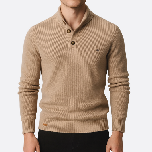 Męska - Sweter dzianinowy - Dopasowanym kroju ze stójką - Stylowy, komfortowy i elegancki
