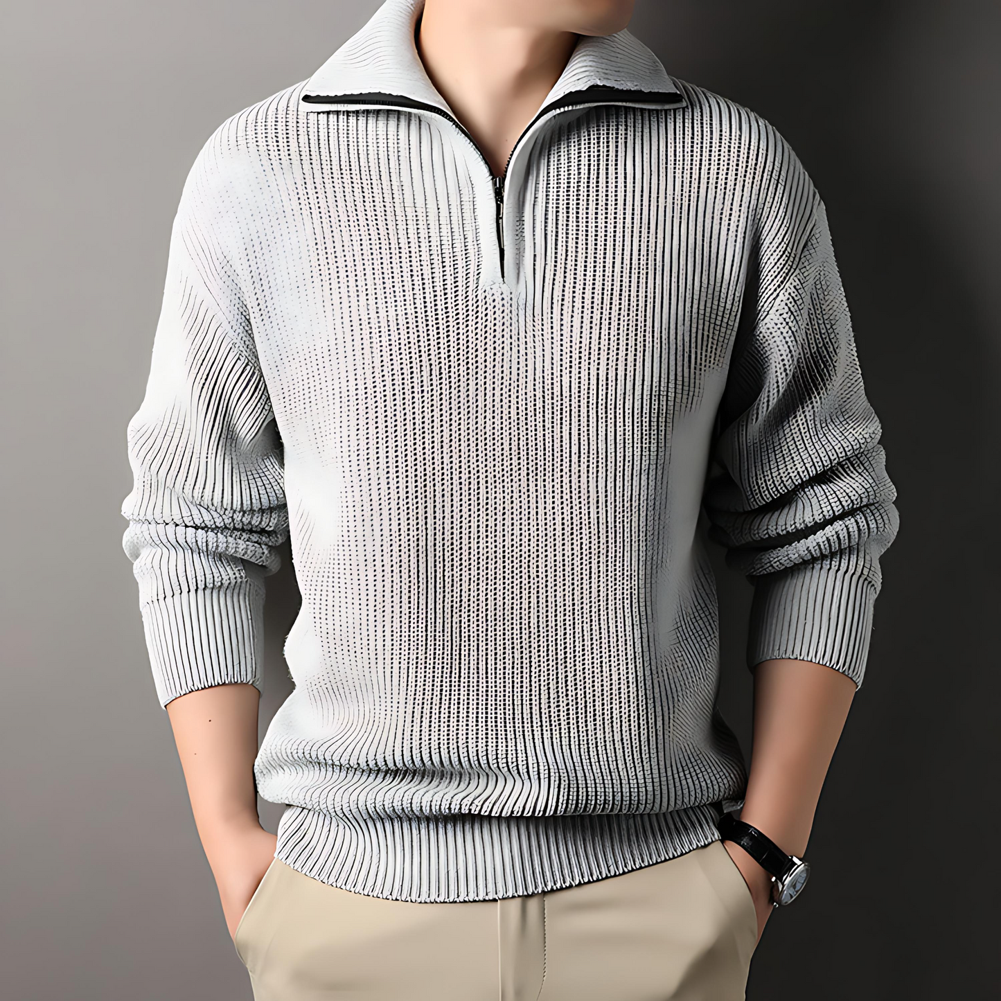 Męska - Sweter dzianinowy - Strukturalnym zamkiem błyskawicznym - Modny i wygodny styl na każdą okazję