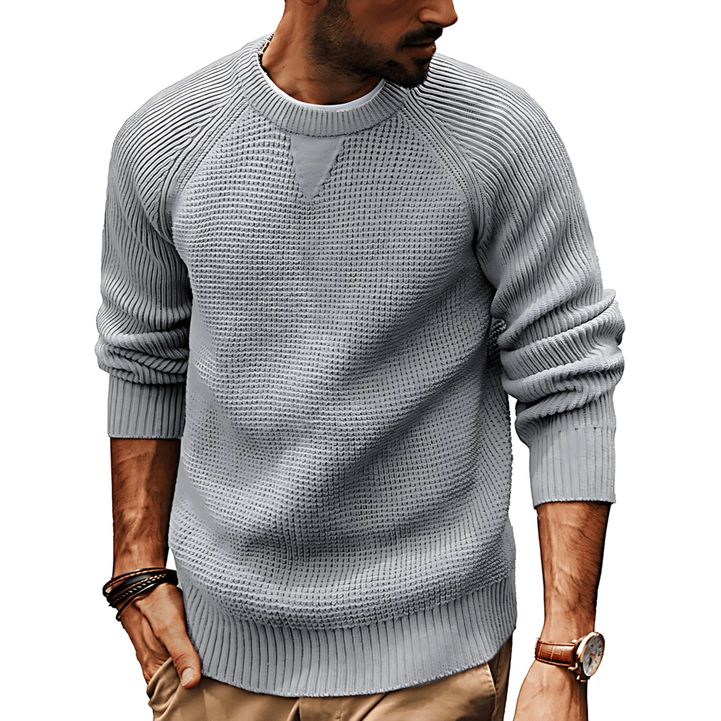 Męska - Sweter dzianinowy - Teksturowany z okrągłym dekoltem - Idealny na chłodne dni