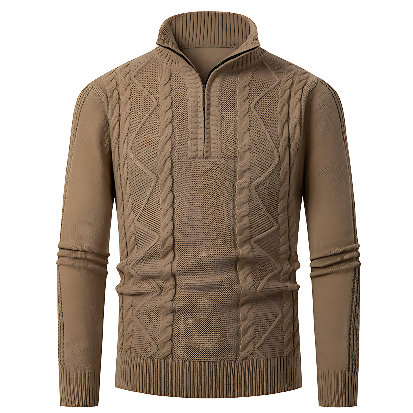 Męska - Sweter dzianinowy - Wysokim kołnierzem - Stylowa dzianina kablowa - Idealny na chłodne dni