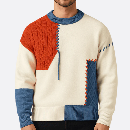 Męska - Sweter patchworkowy - Dzianiny w stylu vintage - modny i ciepły - Idealny na chłodne dni