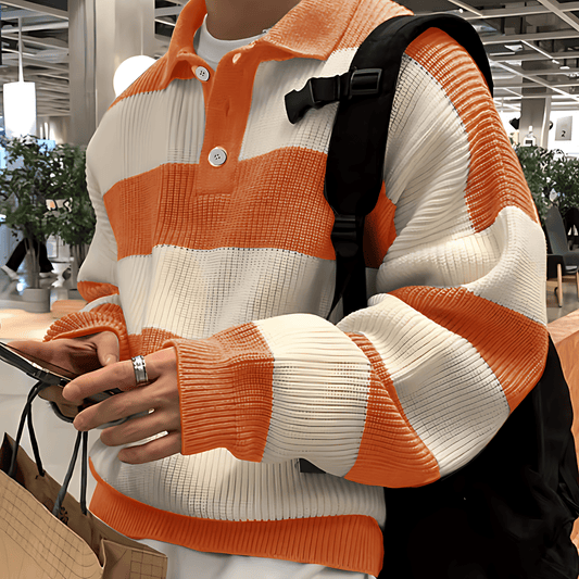 Męska - Sweter w paski - Luźny krój - Idealny na co dzień - Komfortowy i stylowy