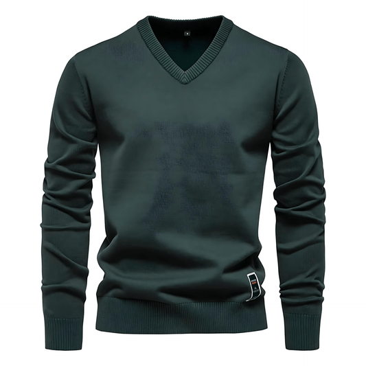 Męska - Sweter z dekoltem w szpic - Oddychająca mieszanka bawełny i poliestru - Miękki i wygodny krój