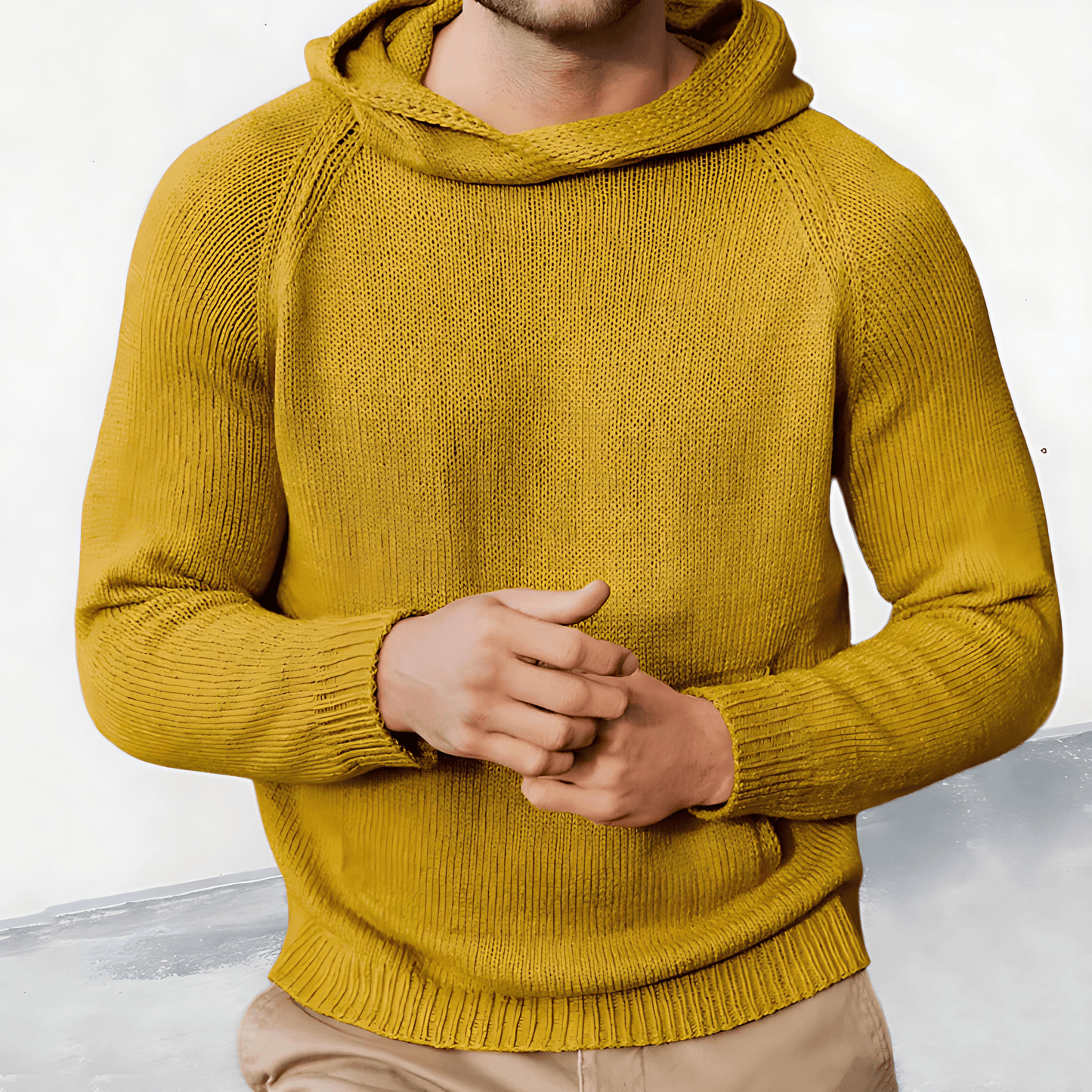 Męska - Sweter z dzianiny z kapturem - Drobna siateczka - Modny i wygodny