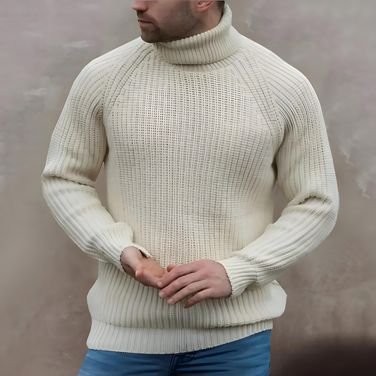 Męska - Sweter z golfem - Prążkowana dzianina - Modny i stylowy sweter na chłodne dni