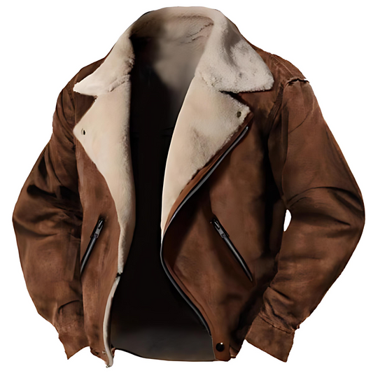 Męska - Zamszowa kurtka - Podszewką Shearling - kieszenie na suwak - Stylowy i komfortowy wybór