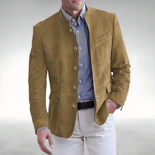 Męska - Zamszowa marynarka jednorzędowa - Stylowa odzież męska - Elegancki wygląd na każdą okazję