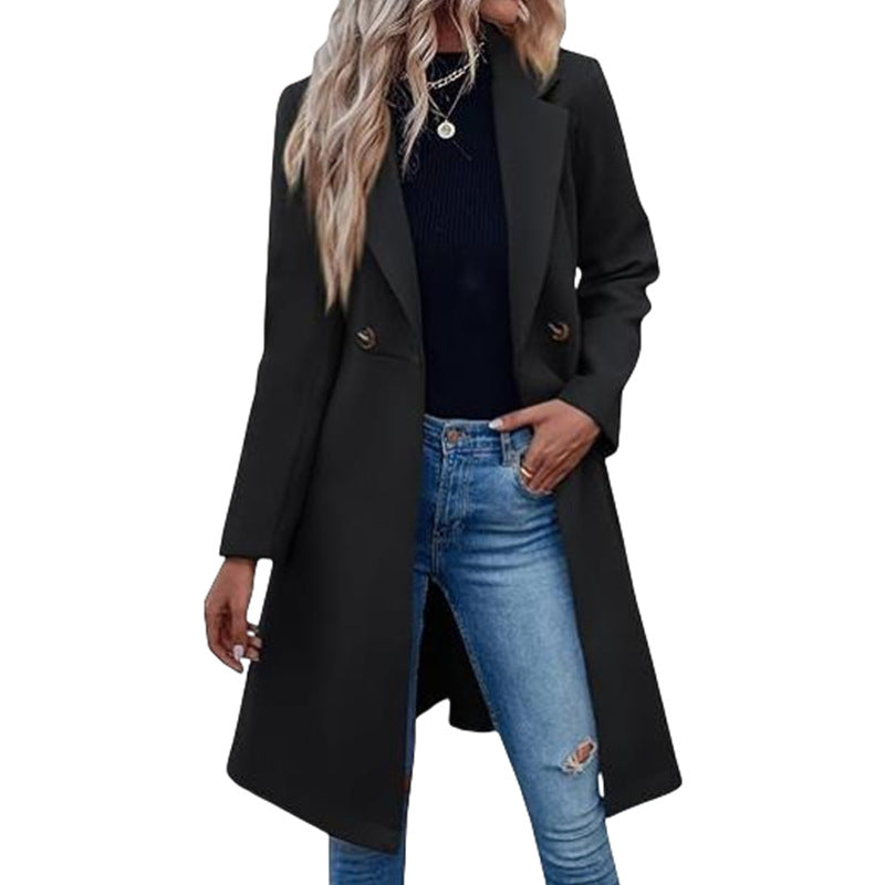 Damska - Stylowy płaszcz - Zapinany na dwa guziki - Elegancki i modny - Idealny na każdą okazję