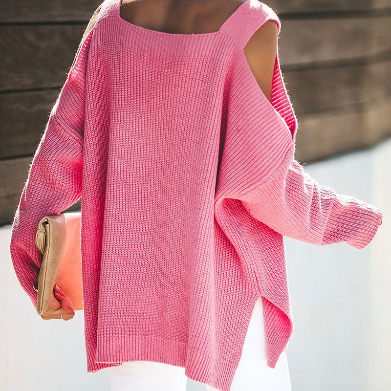 Damska - Sweter - Dzianina - Asymetryczny dekolt - Modny sweter na każdą okazję