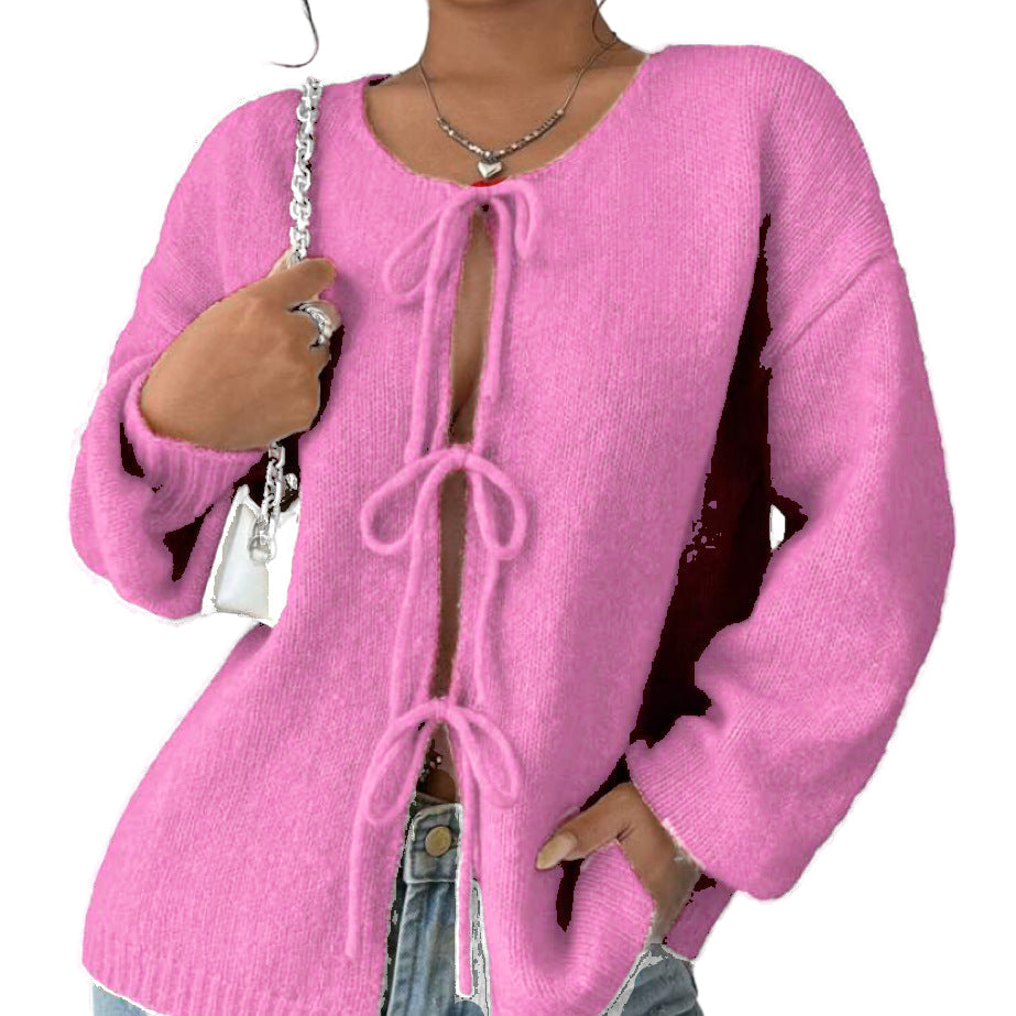 Damska - Sweter oversizowy - Dzianina z sznurowaniem - Modny i wygodny sweter na każdą okazję