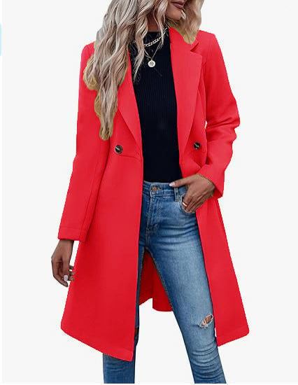 Damska - Stylowy płaszcz - Zapinany na dwa guziki - Elegancki i modny - Idealny na każdą okazję