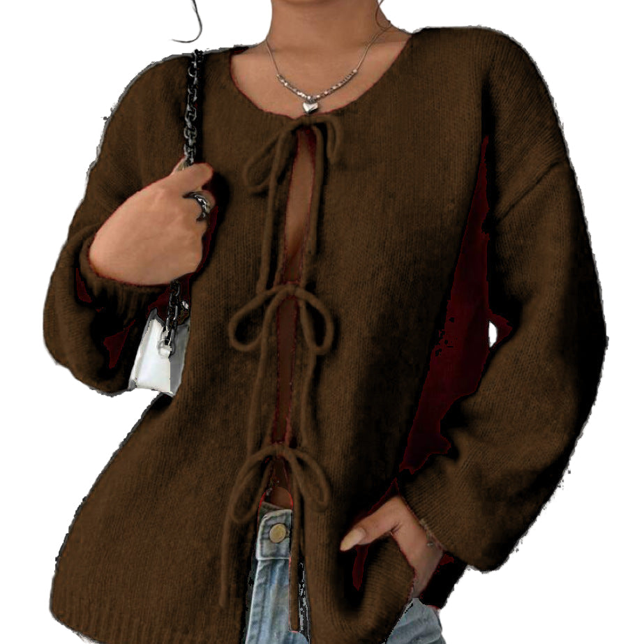 Damska - Sweter oversizowy - Dzianina z sznurowaniem - Modny i wygodny sweter na każdą okazję
