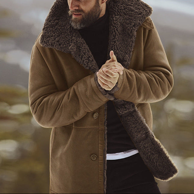 Męska - Płaszcz - Futrzanym kołnierzem - Stylowy i komfortowy - Idealny na chłodne dni