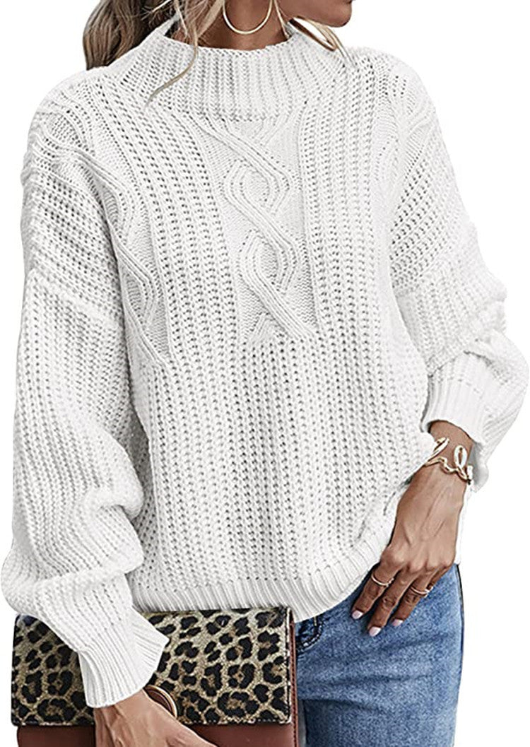 Damska - Sweter z dzianiny kablowej - Elegancki i nowoczesny styl - Idealny na każdą okazję