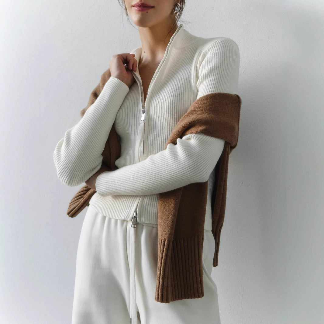 Damska - Sweter - Wysoki kołnierz i zamek błyskawiczny - Stylowy i wygodny - Idealny na chłodne dni