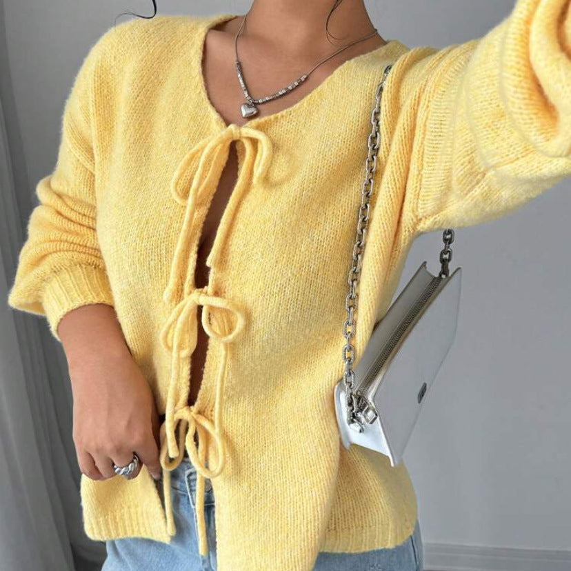Damska - Sweter oversizowy - Dzianina z sznurowaniem - Modny i wygodny sweter na każdą okazję