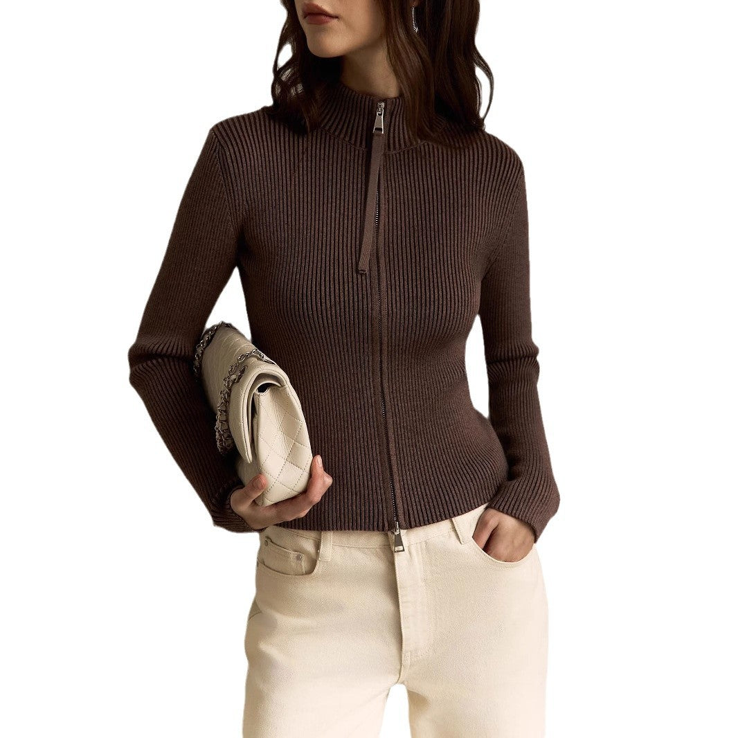 Damska - Sweter - Wysoki kołnierz i zamek błyskawiczny - Stylowy i wygodny - Idealny na chłodne dni