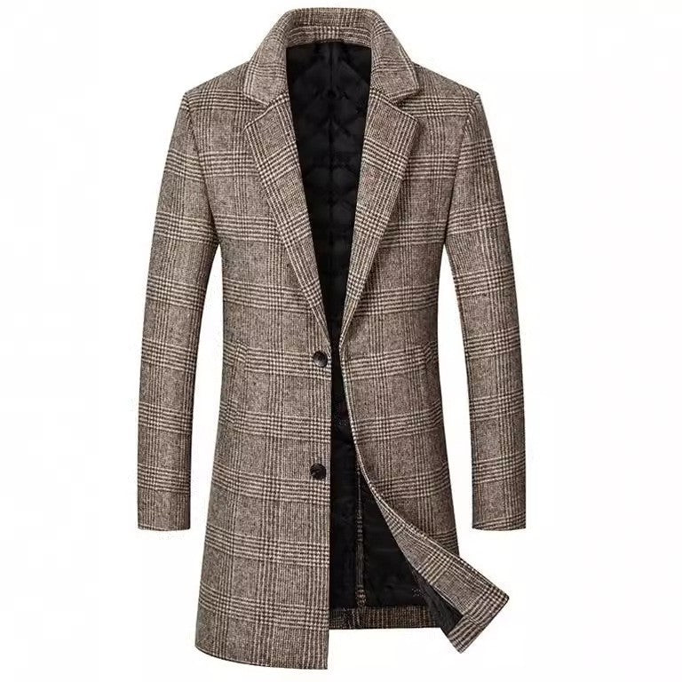 Męska - Płaszcz w kratę o dopasowanym kroju - Mieszanka wełny - Elegancki styl na każdą okazję