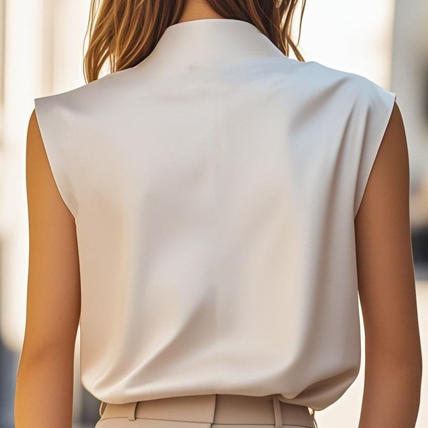 Damska - Satynowa bluzka - Drapowany krój - Elegancka odzież na każdą okazję