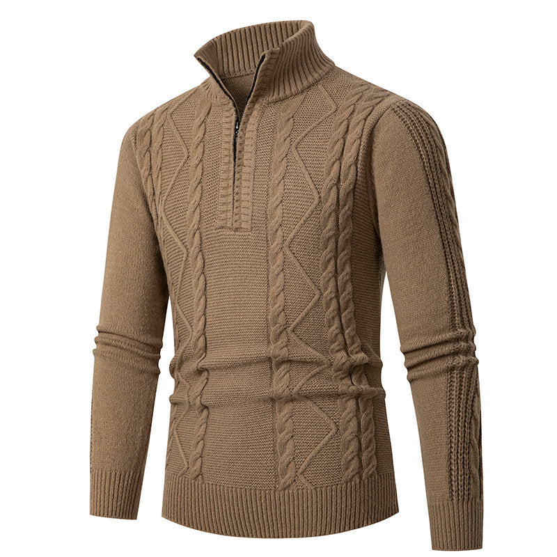 Męska - Sweter dzianinowy - Wysokim kołnierzem - Stylowa dzianina kablowa - Idealny na chłodne dni